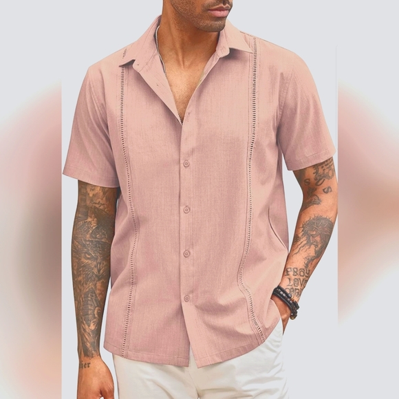Coofandy Mens Linen Blend Casual Pink Shirt NWT Sz.M - Picture 1 of 8
